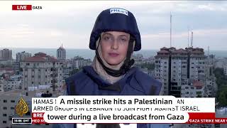 Reporter's live broadcast from Gaza interrupted as missile hits tower Resimi