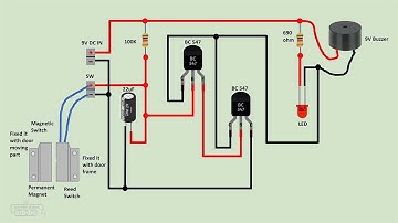 Simple Door Security Alarm Circuit with Magnetic Reed Switch