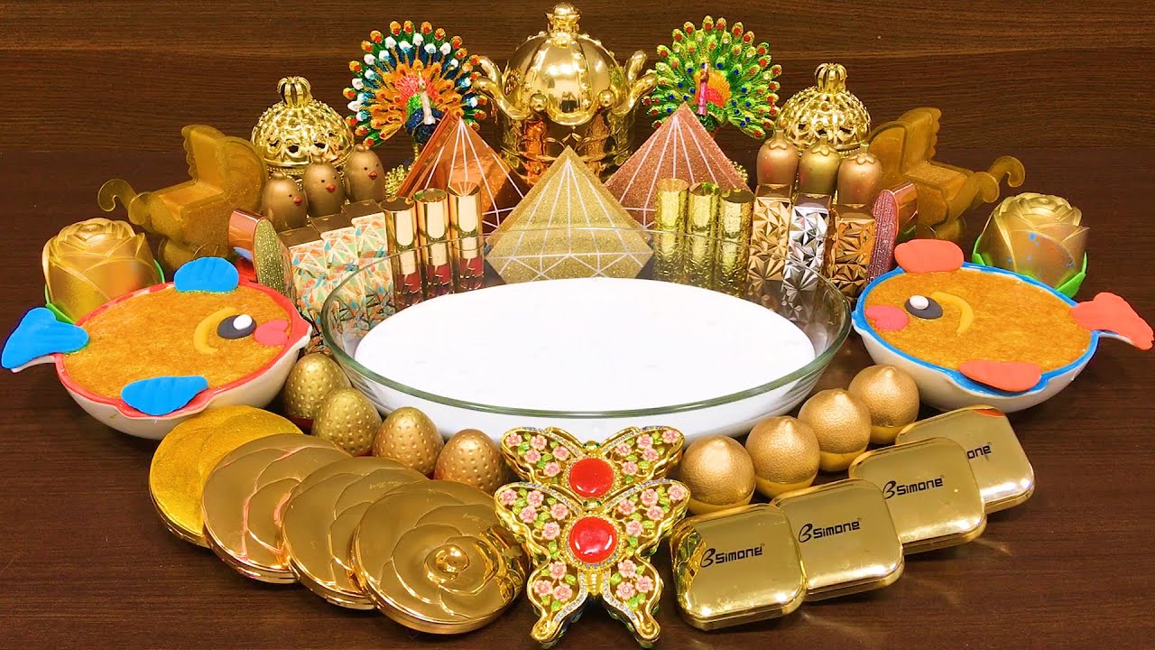 GOLD Slime ! Mixing Random into GLOSSY Slime ! Satisfying Slime Video 