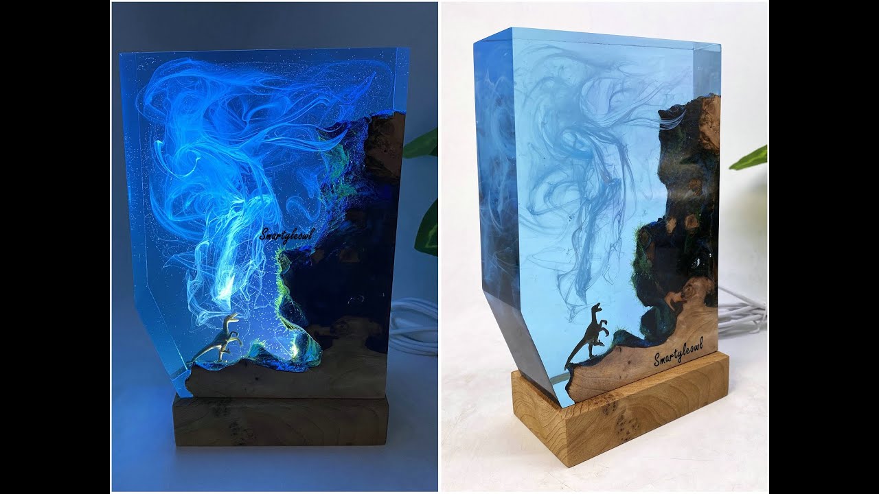 Dinosaur Night Lamp | Resin Art | Wood Carved Epoxy Lamp| DIY wood resin lamp
