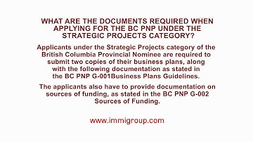 What are the documents required when applying for the BC PNP under the Strategic Projects category?