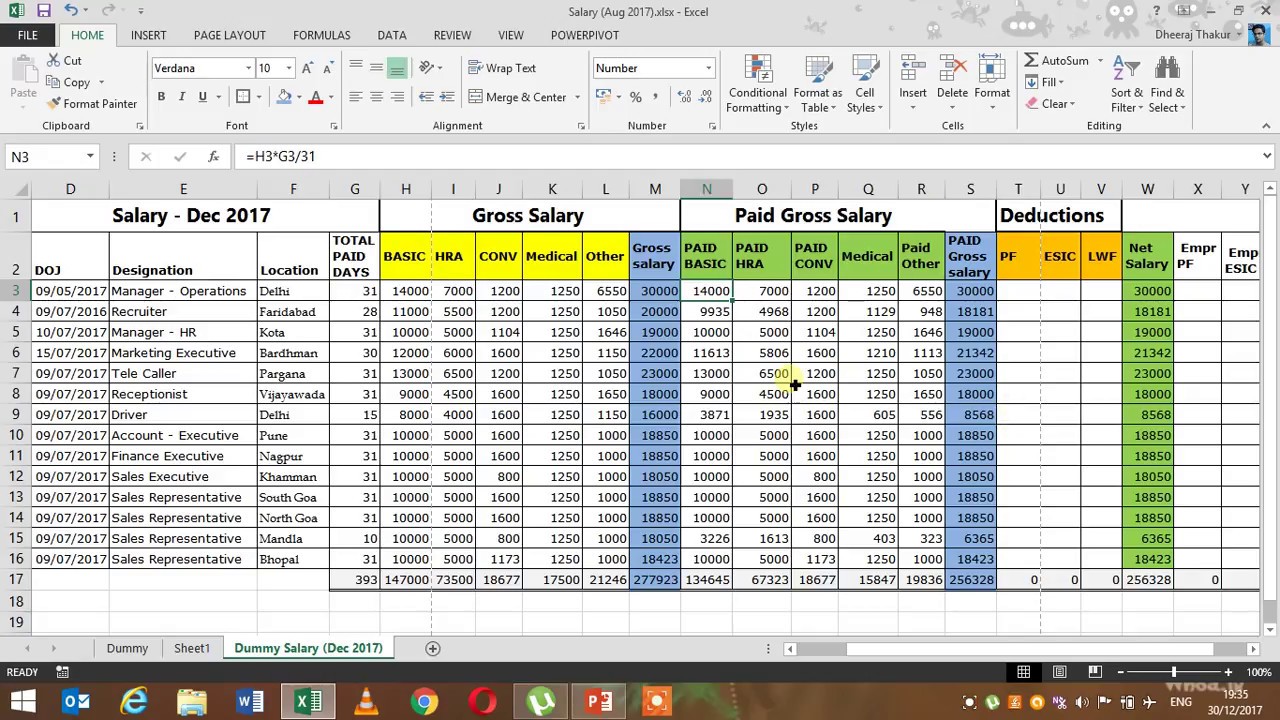 Salary Calculation in Excel Payroll in Excel Tutorial YouTube