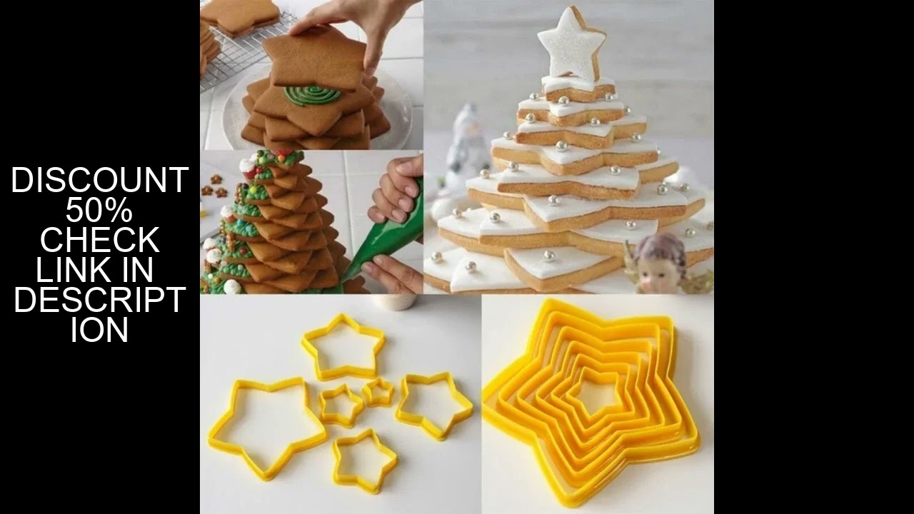 6Pcs/Set 3D DIY Pentagram Christmas Tree Cookies Cake Cutter Mold Set Baking Tool for Christmas Day