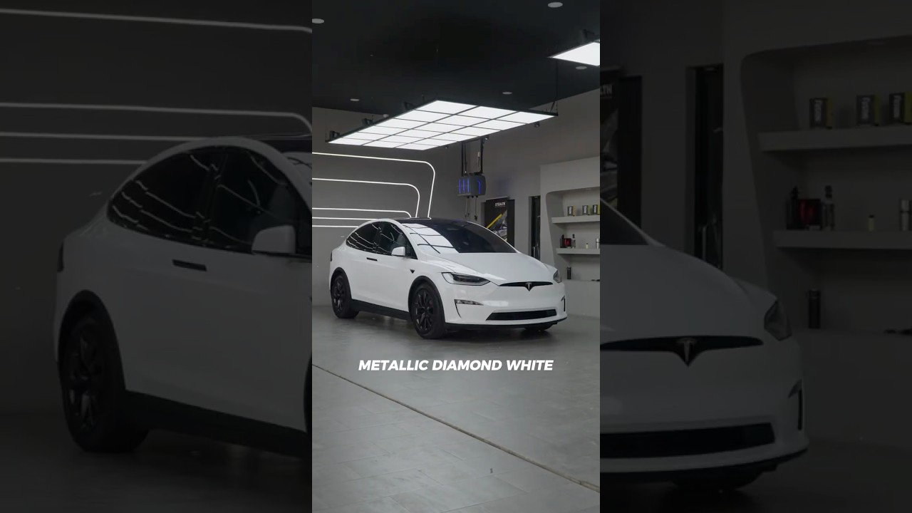 Tesla Model X Colored Wrap in Metallic Diamond White Vinyl White