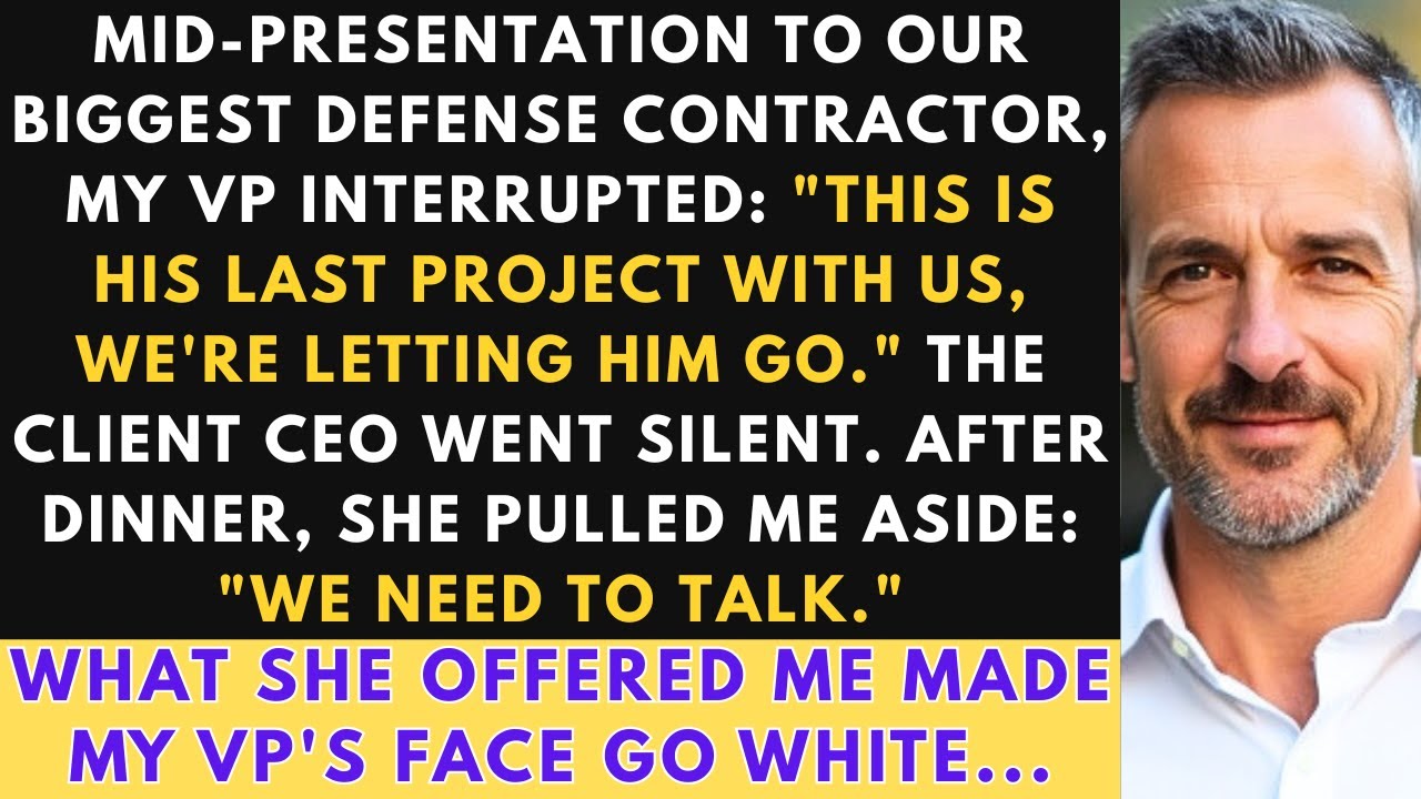 Мой вице-президент уволил меня на ужине подрядчика по обороне, а затем клиент позвал меня на улицу.