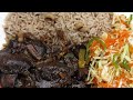 Brown Stew Mushroom With Rice and Black Eyed Peas and Coleslaw Without Mayo|| Plantbased Dinner Idea