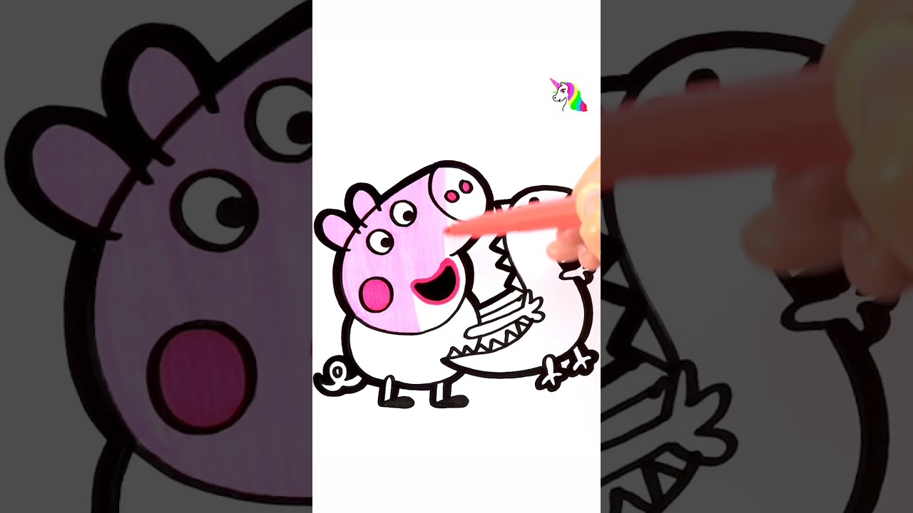 Draw and color George Pig holding the Dinosaur 