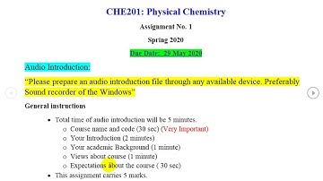 CHE201 Assignment No.1 Solution spring  2020