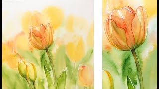 Tulips in Watercolors Painting Process