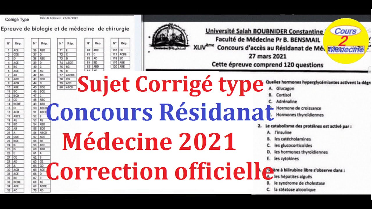 Sujet + Corrigé type Concours Résidanat Médecine 2021 Correction