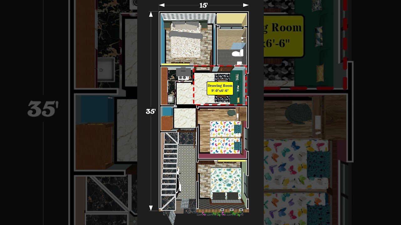 15x35 3BHK House Plan  