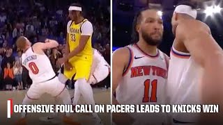 WILD FINISH TO PACERS-KNICKS GAME 1 😱 Offensive foul call on Pacers leads to Knicks' W | NBA on ESPN