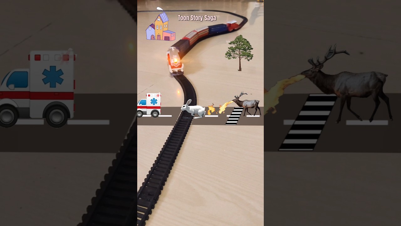 Gun Cartoon | Dragon Deer is following the rabbit near the track and the train is approaching fast 🚑