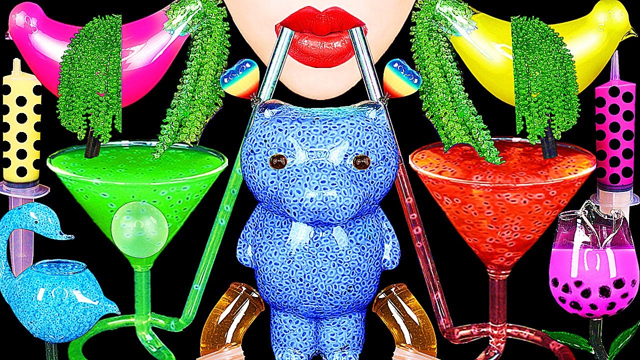 ASMR RAINBOW DRINKS *VAMPIRE FROG EGG TEA, BIRD GLASS, FROG EGGS, POPPING BOBA, LABUBU, 신기한 물 먹방