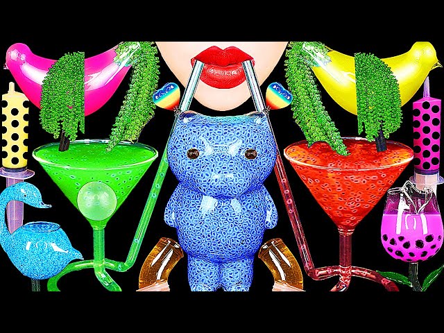 ASMR RAINBOW DRINKS *VAMPIRE FROG EGG TEA, BIRD GLASS, FROG EGGS, POPPING BOBA, LABUBU, 신기한 물 먹방