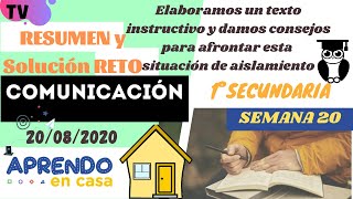 RESUMEN Y TAREA RESUELTA DE APRENDO EN CASA | COMUNICACION 1 SECUNDARIA - TV PERU 20.08.2020
