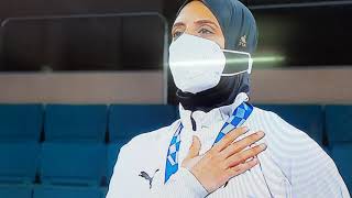 لحظة رفع العلم المصري وسماع النشيد الوطني في الألعاب الأولمبية فى اليابان و احراز الميدالية الذهبية