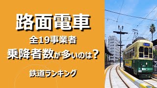 路面電車－乗降者数ランキング【鉄道ランキング】