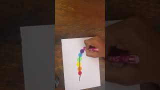 Rainbow feather oil pastel drawing
