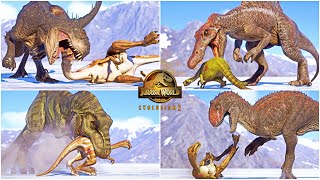 Gallimimus Hunted by T Rex, Spinosaurus, Indoraptor, and Other Dinosaurs in JWE2