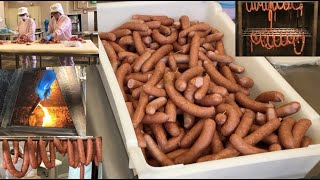 Making 10kg of sausage. The process of making sausages in a Japanese factory. Life in Japan.