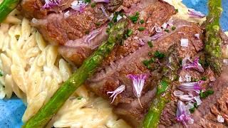The BEST Steak & Creamy Parmesan Orzo