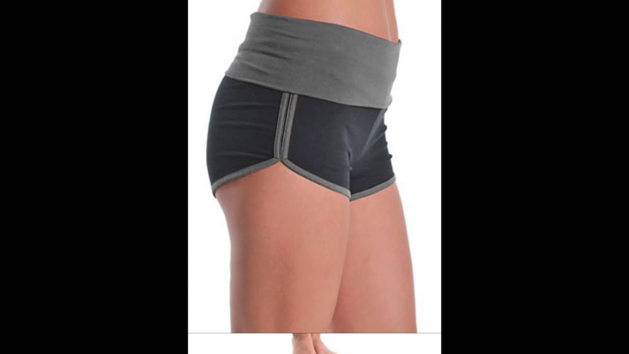 Womens Lady Cotton Spandex Fold Over Waist Yoga Short Pants