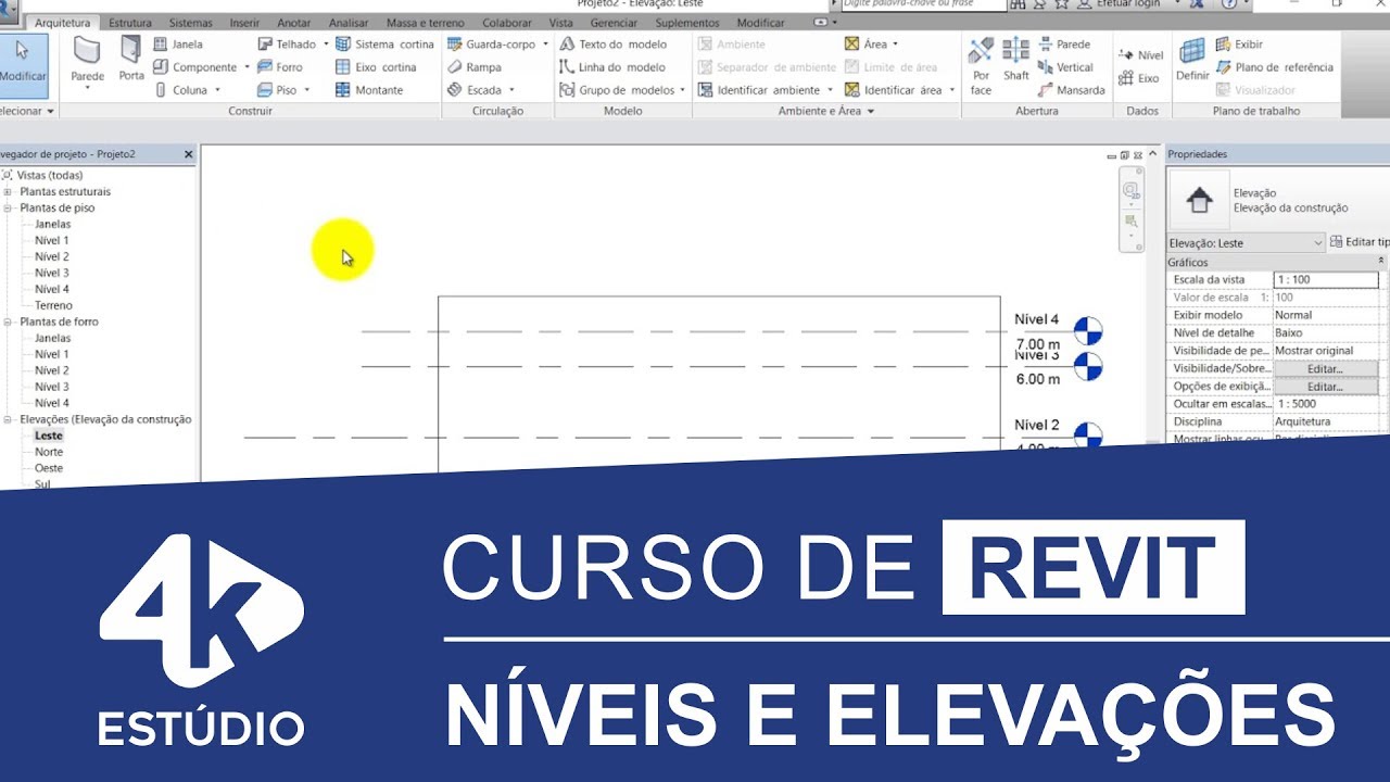 Capa do vídeo: Aula 03 - Níveis e Elevações no REVIT
