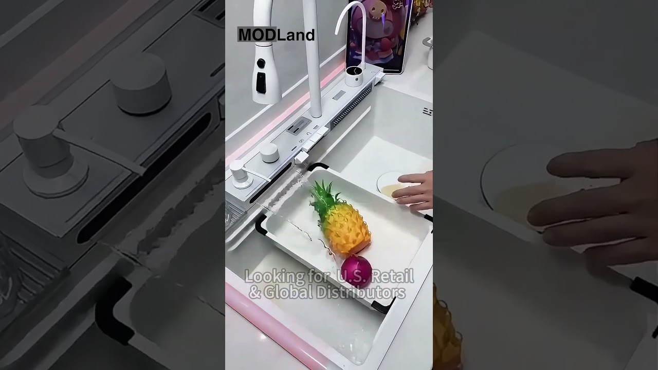 🇺🇸 California Kitchen Upgrade: All-in-One White Sink with Smart Tech & Sleek Design