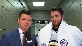 Jeremy Swayman chats with sportsnetkyle following a 28 save performance in Game 5 / 14.05.2024