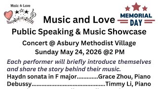 Music and Love performance for Memorial Day at Asbury Methodist Village on Sunday May 24, 2026 2 PM.
