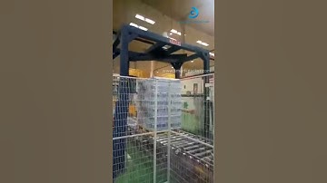 Water bottle in pallet film wrapping packaging machine running video