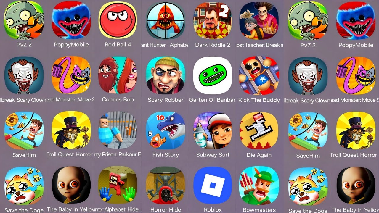 Roblox,Poppy Play 4,Scary Teacher,Hide in The Backrooms,Help Me Tricky Puzzle,Girl Choice,Bowmasters