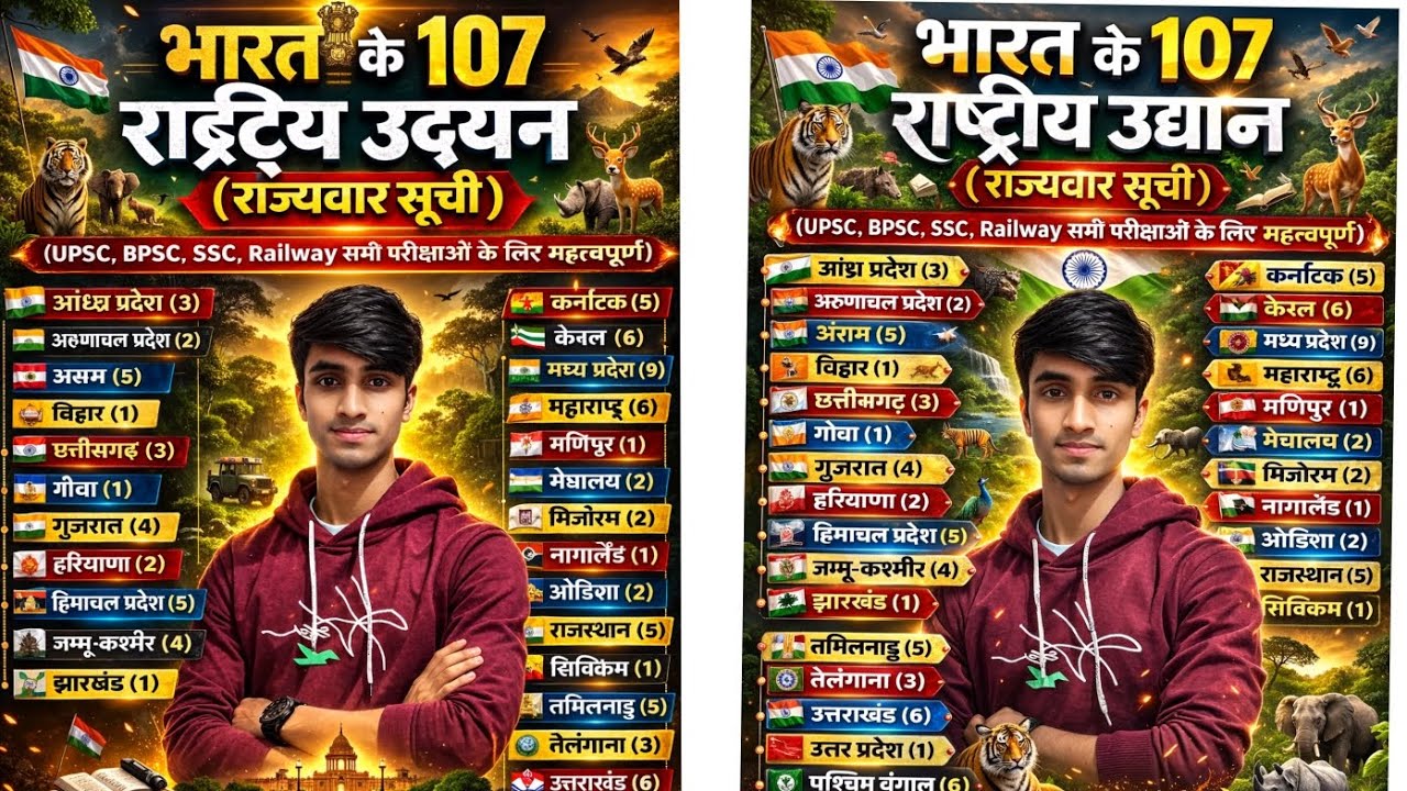 भारत के 107 राष्ट्रीय उद्यानों की सूची उनके नाम और उनके राज्य 🌿🪴🌴 UPSC BPSC SSC RAILWAY 