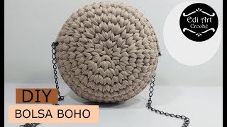 Como fazer bolsa - Bolsa boho - Bolsa redonda - Bag crochet - DIY - Fio de malha | Edi Art Crochê