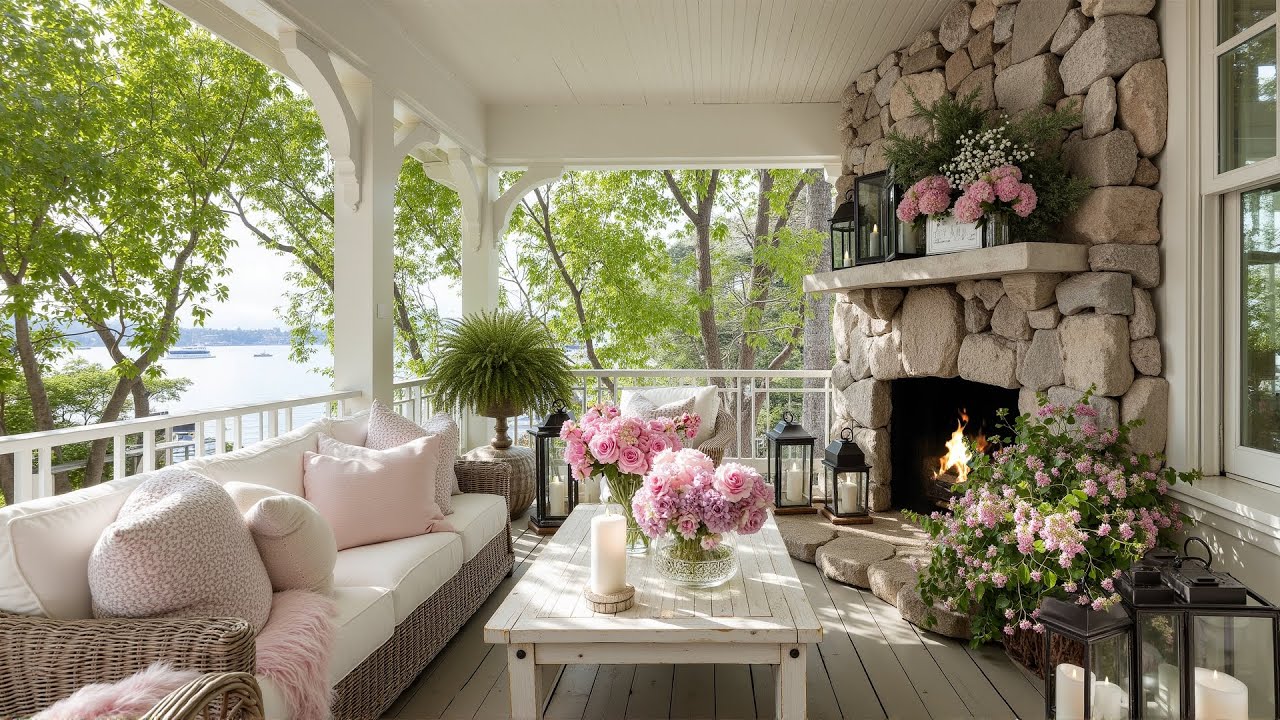 Cozy Spring Morning by the Porch 🌿Warm Firelight Ambience & Gentle Piano for Deep Relaxation