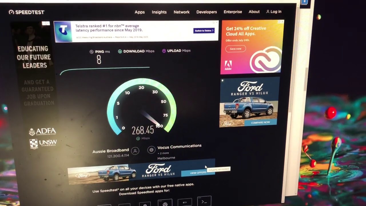 Speed Test On Aussie Broadband HFC Network 250mbps YouTube