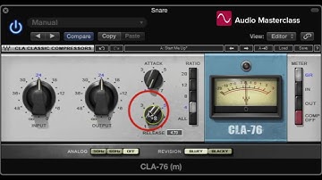 Waves CLA 76 compressor plug-in on snare drum (Universal Audio 1176 emulation)