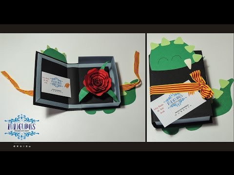 Targeta Sant Jordi - Scrapbook Tutorial  - Dragon Rose book card - Tarjeta San Jorge