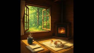 Cozy Forest Cabin ☕ Relaxing Lofi Chillhop & Fireplace with Morning Birds (1 Hour Mix)