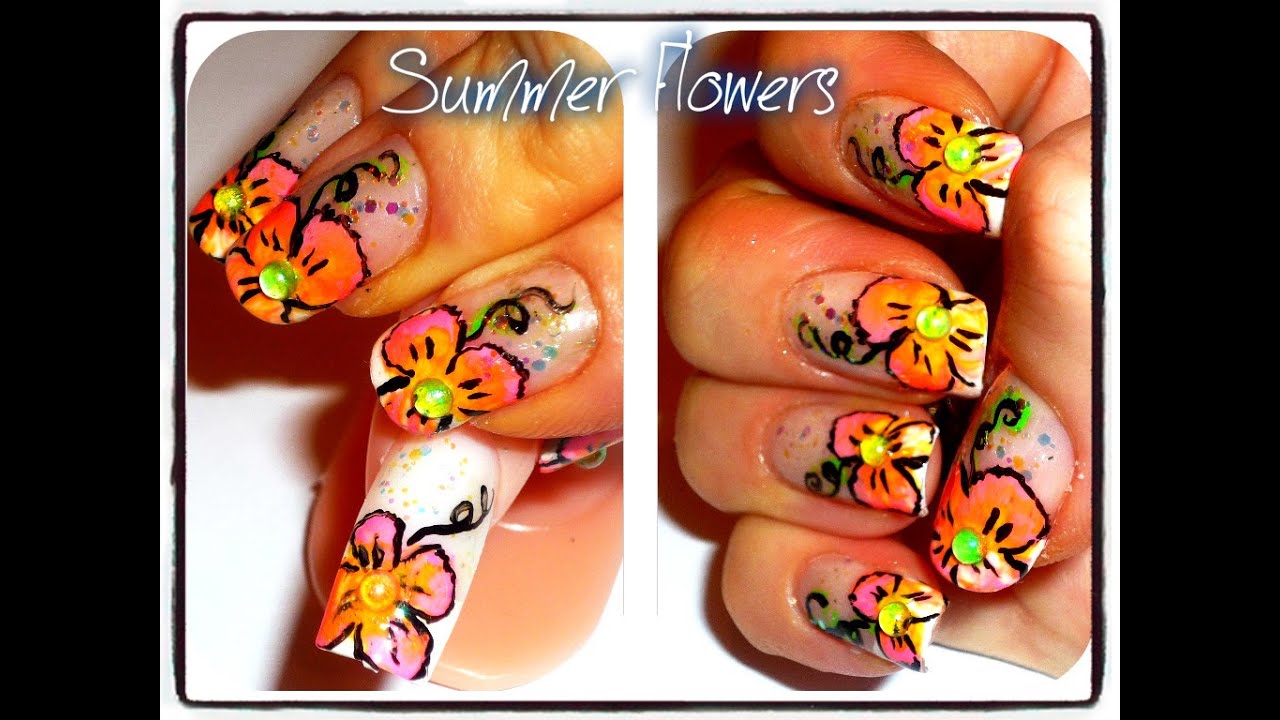 One Stroke Easy Summer Flowers Nail Art - YouTube