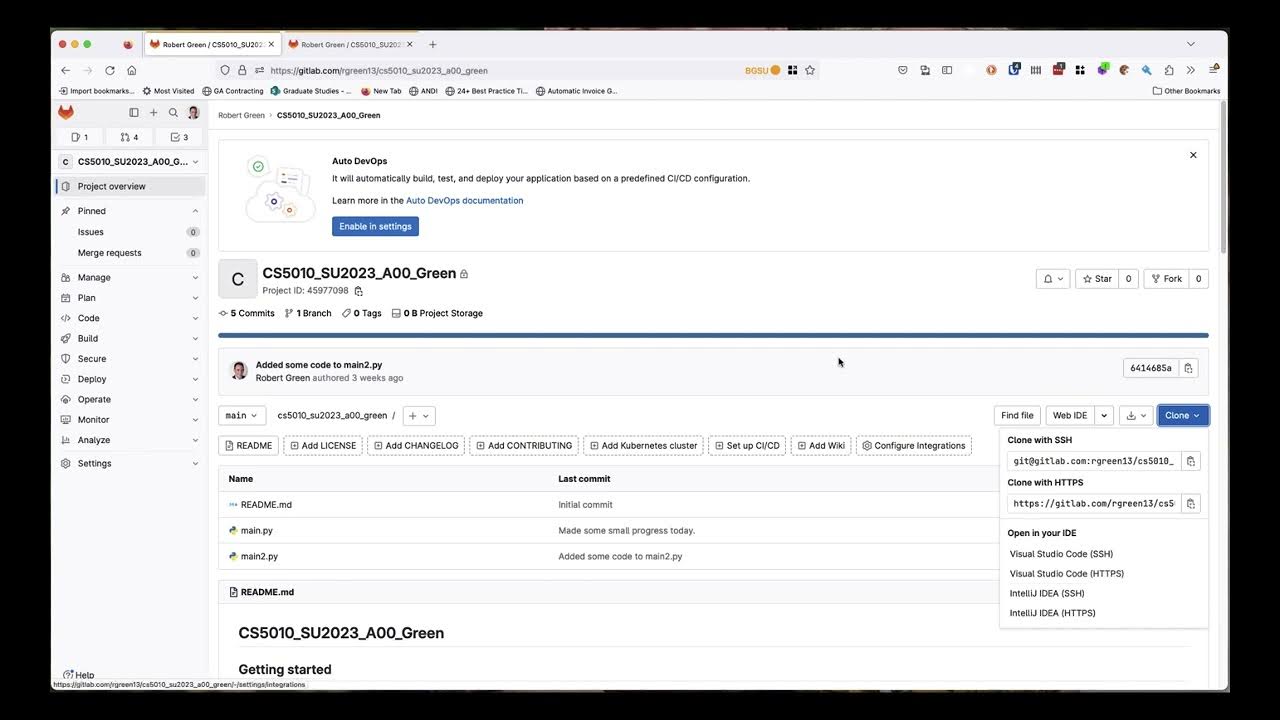 CS5010 Cloning a Repository with HTTPS, Gitlab, & VSCode YouTube