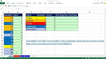 Excel Magic Trick 1095: Count Doubles & Triples Using FREQUENCY function (better than COUNTIF)