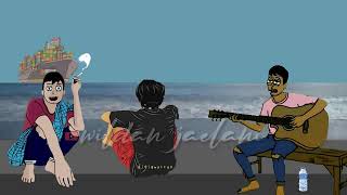 animasi santai,story wa santai main gitar,pantai