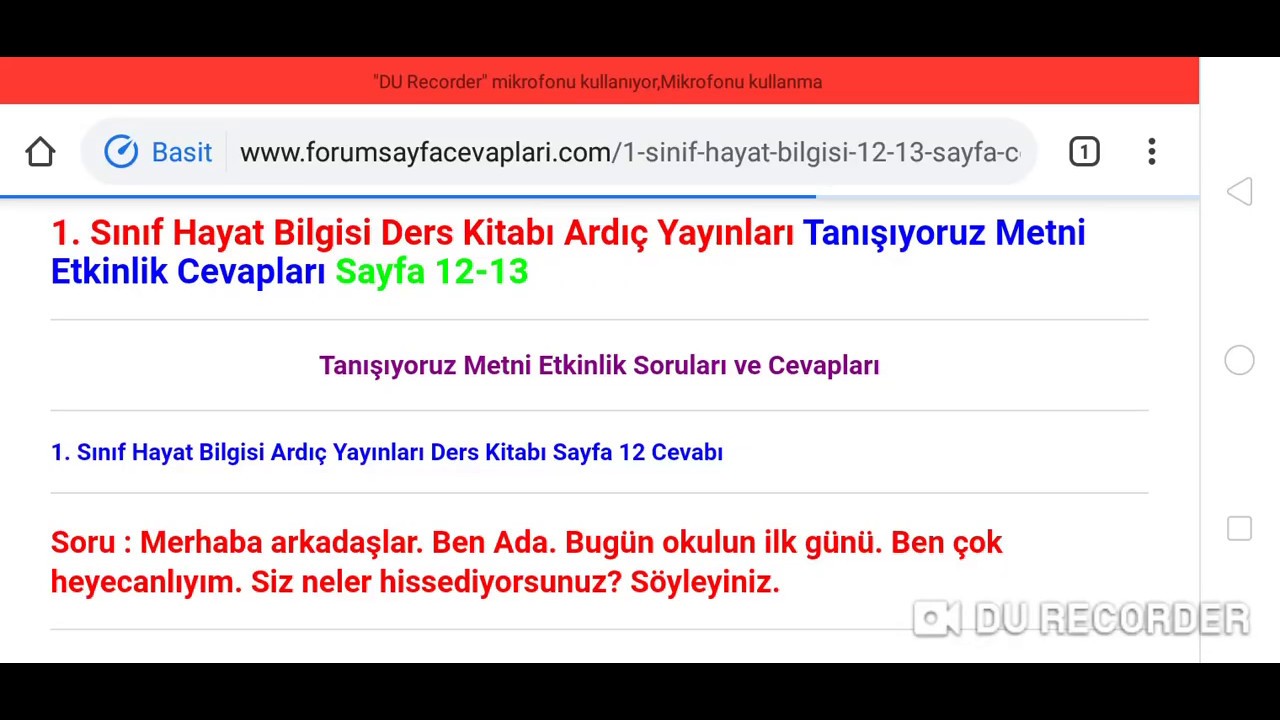 1 Sinif Hayat Bilgisi Ders Kitabi Ardic Yayinlari Tanisiyoruz Metni Etkinlik Cevaplari Sayfa 12 13 Sayfalarin Sorulari Ve Cevaplari Hayat Bilgisi Kitap Hayat