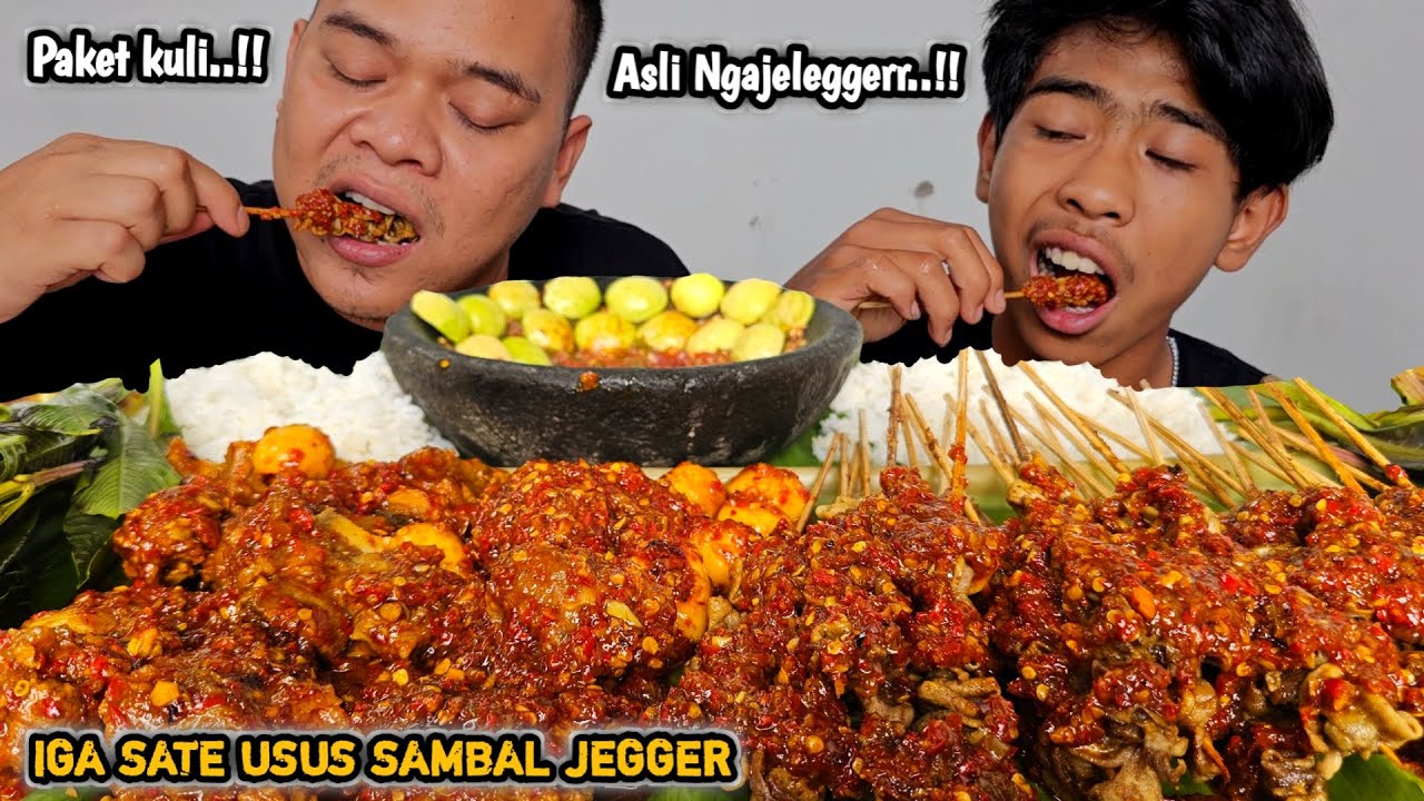 EDAN ! Mukbang iga sambal jegger + sate usus sambal jegger + jengkol muda + daun kemang, Pedas nagih