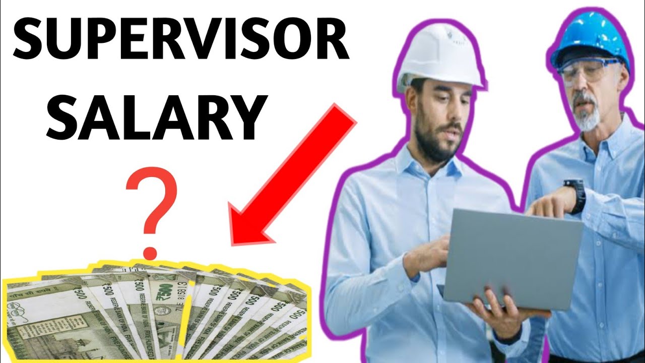  This image shows two men in hard hats looking at a laptop with the text 'Supervisor Salary' superimposed on the image.