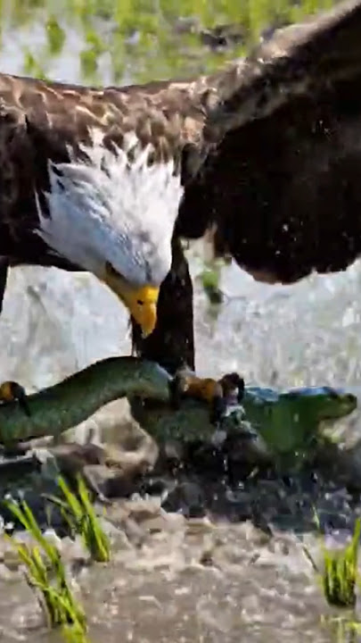 an eagle attacks a snake wrapped around a frog #aegle #frog #snake #shorts