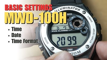 Casio MWD100H Basic Settings: How to adjust time and date tutorial MWD-100h