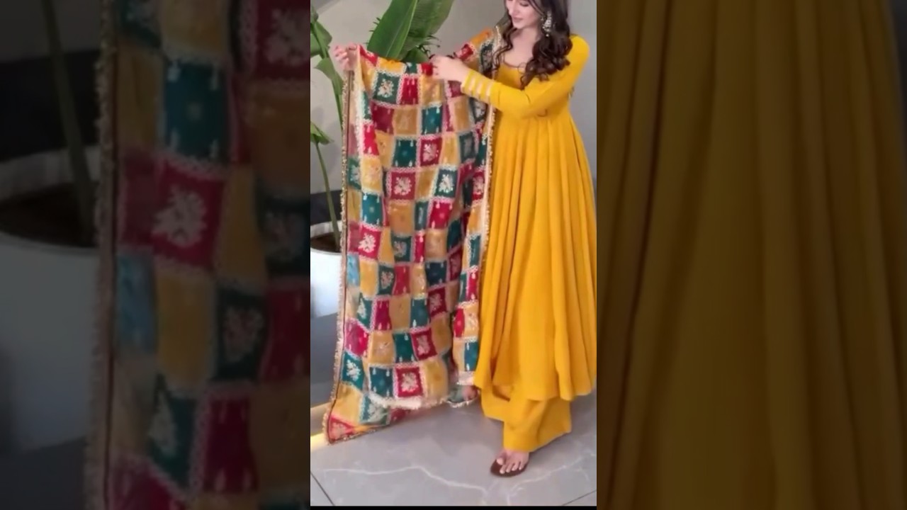 Beautiful YELLOW 💛 Anarkali SUIT with Multicolor Dupatta 🌈🔥  
